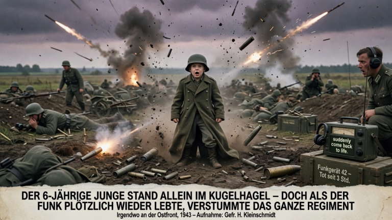 DER 6-JÄHRIGE JUNGE STAND ALLEIN IM KUGELHAGEL – DOCH ALS DER FUNK PLÖTZLICH WIEDER LEBTE, VERSTUMMTE DAS GANZE REGIMENT