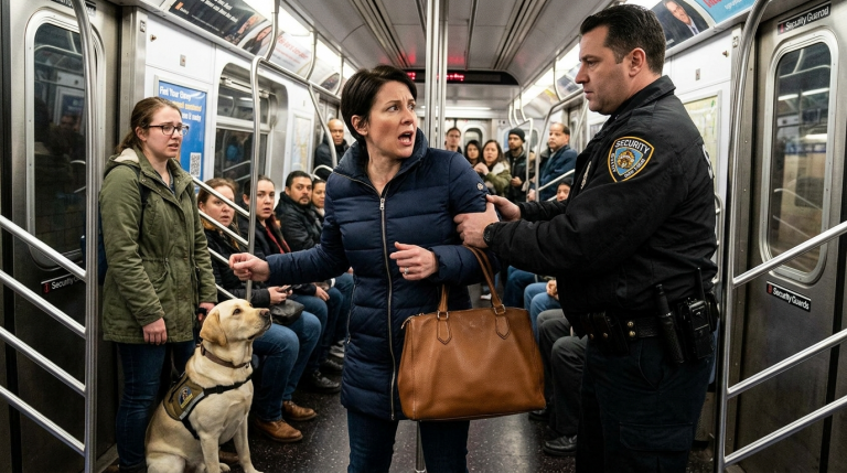 Eine Frau schlug einem Labrador mit ihrer Handtasche direkt ins Gesicht, nur weil der Hund sich in der U-Bahn versehentlich an sie gelehnt hatte. Während sie den Besitzer hysterisch anschrie, griff plötzlich ein Sicherheitsmitarbeiter ein und packte ihren Arm fest. Mit diesen Konsequenzen hatte sie ganz offensichtlich nicht gerechnet.