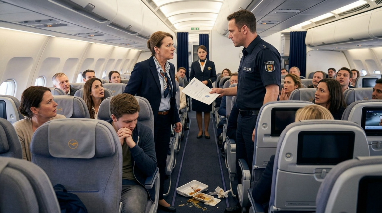 AUF DEM LUFTHANSA-FLUG WARF MEINE SCHWIEGERMUTTER MEIN ESSEN ZU BODEN UND SCHRIE MIR WÜTEND INS GESICHT, UM MICH VOR 200 PASSAGIEREN ZU DEMÜTIGEN… DOCH DANN STAND EIN ANWESENDER POLIZIST AUF UND ÜBERGAB IHR DEN GERICHTSBESCHLUSS, DER IHREN 10-JÄHRIGEN ERBSCHAFTSBETRUG BEENDETE.
