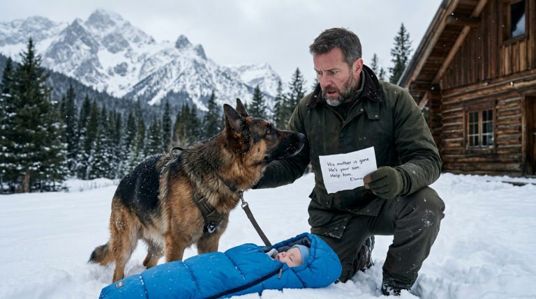 DER VERWITWETE EX-NAVY-SEAL JACK WALKER WOLLTE IN DEN BERGEN UNSICHTBAR BLEIBEN—BIS EIN SCHÄFERHUND EIN BABY DURCH DEN SCHNEE ZOG UND DER ZETTEL DIE WAHRHEIT VERRIET