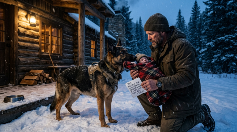 DER VERWITWETE EX-NAVY-SEAL JACK WALKER HATTE DER WELT DEN RÜCKEN GEKEHRT—BIS EIN SCHÄFERHUND MIT EINEM FRIERENDEN BABY IM MAULKORB AUFTAUCHTE UND EIN ZETTEL ALLES VERÄNDERTE