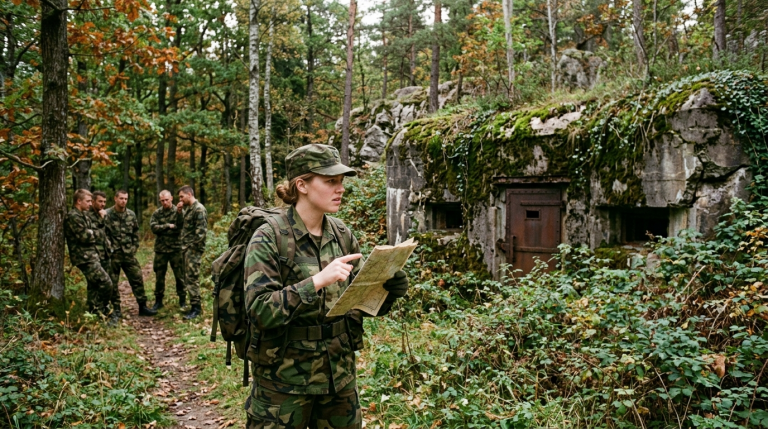 DIE EINZIGE SOLDATIN SOLLTE VOR DEM GANZEN ZUG VERSAGEN, ALSO GAB DER HAUPTMANN IHR DIE ALTE KARTE — DOCH DER WALDWEG ENDETE AN EINEM BUNKER, DER SEIT 40 JAHREN VERSCHWUNDEN WAR…
