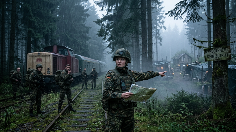 DIE EINZIGE SOLDATIN WURDE MIT DER FALSCHEN KARTE IN DEN SCHWARZWALD GESCHICKT — DOCH ALS DER ZUG IHR FOLGTE, FANDEN DIE SOLDATEN EIN VERBOTENES LAGER IM NEBEL…