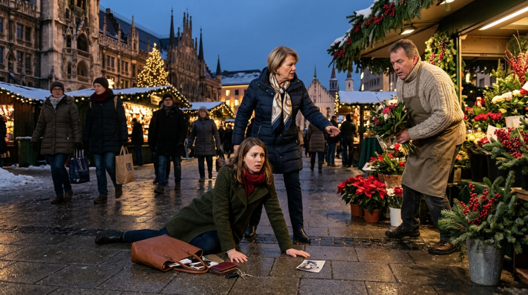 Die Schwiegermutter riss heftig am Arm ihrer Schwiegertochter, sodass sie in der Weihnachtsnacht auf dem Steinboden am Marienplatz in München stürzte. Ein altes Foto fiel aus ihrer Geldbörse. Der Blumenverkäufer in der Nähe erstarrte, als er seine verschollene Schwester erkannte. Er rief den Anwalt an; die Schwiegermutter wurde kreidebleich, als sie hörte, dass das Vermögen eingefroren worden war.