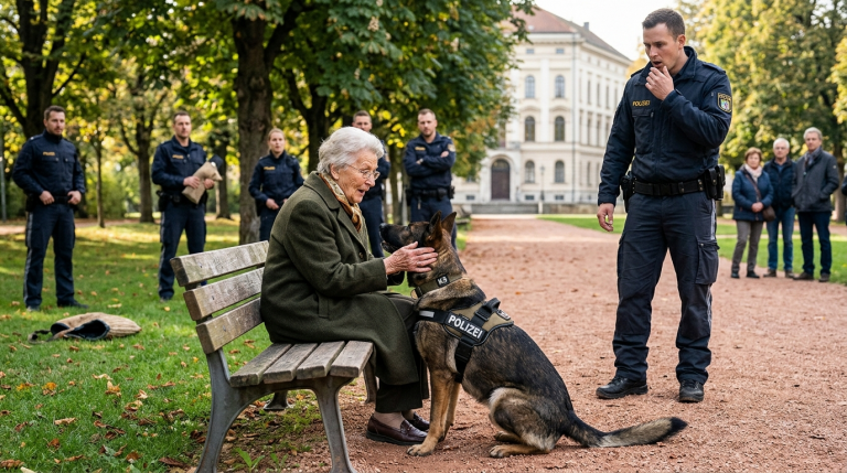 MEIN K9-HUND NAHM GERADE AN EINER ÜBUNG IN MÜNCHEN TEIL, ALS ER PLÖTZLICH DAS SCHEINZIEL IGNORIERTE UND AUF EINE ALTE FRAU ZULIEF, DIE NEBEN DEM PLATZ SASS. ALLE DACHTEN, ER SEI AUSSER KONTROLLE GERATEN. DOCH ALS DIE ALTE FRAU IHN BEI SEINEM ALTEN NAMEN RIEF, STAND ICH WIE ERSTARRT DA.