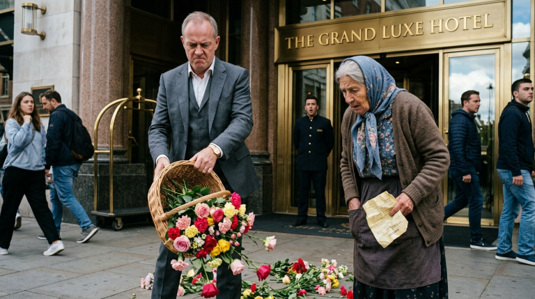 KAPITEL 2 – DER MILLIARDÄR KIPPTE DER ALTEN BLUMENVERKÄUFERIN DEN KORB VOR SEINEM HOTEL AUS — DOCH IHR ZERKNITTERTER VERTRAG ENTZOG IHM DAS GANZE GEBÄUDE…