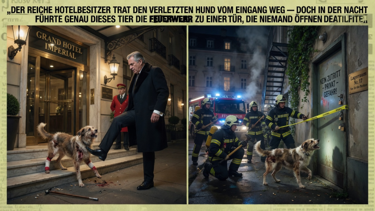 KAPITEL 2 – DER REICHE HOTELBESITZER TRAT DEN VERLETZTEN HUND VOM EINGANG WEG — DOCH IN DER NACHT FÜHRTE GENAU DIESES TIER DIE FEUERWEHR ZU EINER TÜR, DIE NIEMAND ÖFFNEN DURFTE