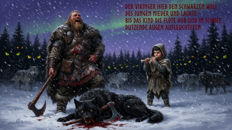 KAPITEL 2 – DER VIKINGER HIEB DEN SCHWARZEN WOLF DES JUNGEN NIEDER UND LACHTE — BIS DAS KIND DIE FLÖTE HOB UND IM SCHNEE DUTZENDE AUGEN AUFLEUCHTETEN