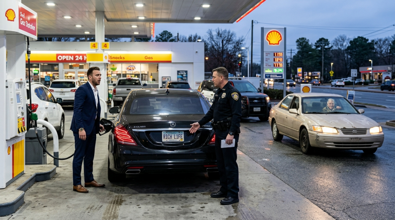 KAPITEL 2 – DER MILLIONÄR VERSPOTTETE DEN ALTEN MANN IM GEBRAUCHTWAGEN — DOCH AN DER TANKSTELLE SAGTE EIN POLIZIST NUR: „KENNEN SIE DIESES KENNZEICHEN?“