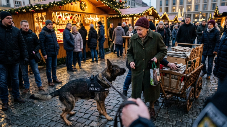 MEIN K9-HUND FÜHRTE MICH ÜBER DEN DRESDNER WEIHNACHTSMARKT, ALS ER PLÖTZLICH HEFTIG AN DER LEINE RISS UND AUF EINE ÄLTERE FRAU ZUSTÜRMTE. DIE MENSCHEN WICHEN PANISCH ZURÜCK. DOCH DER K9 STELLTE SICH NUR SCHÜTZEND ZWISCHEN SIE UND DEN HANDKARREN HINTER IHR, AUS DEM EINE FREMDE HAND HERVORRAGTE. MIR LIEF ES EISKALT DEN RÜCKEN HINUNTER.
