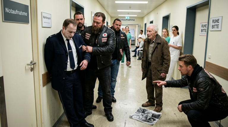 DER SICHERHEITSMANN IM KRANKENHAUS IN MÜNCHEN STIEẞ EINEN ALTEN MANN GEGEN DIE WAND, WEIL ER IMMER WIEDER NACH DEM NAMEN EINES PATIENTEN IN DER NOTAUFNAHME FRAGTE. AUS DER TASCHE DES ALTEN MANNES FIEL EIN SCHWARZ-WEIẞ-FOTO EINES KINDES, DAS HINTER EINEM MOTORRAD SASS. EINE BIKERGRUPPE, DIE ZUM BLUTSPENDEN GEKOMMEN WAR, ERKANNTE SOFORT, DASS DAS KIND AUF DEM FOTO IHR AKTUELLER ANFÜHRER WAR. DER SICHERHEITSMANN WURDE AM ARM FIXIERT UND GEZWUNGEN, SICH NOCH AUF DEM FLUR MIT GESENKTEM KOPF ZU ENTSCHULDIGEN. SEIN GESICHT WAR KALKWEIẞ, UND DER SCHWEIẞ LIEF IHM BIS ZUM KINN HINUNTER.