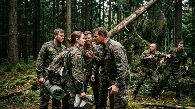 DEM EINZIGEN WEIBLICHEN FELDWEBEL MÜLLER WURDE VON 4 MÄNNERN IHR RUCKSACK ZERRISSEN UND GANZ NAH INS GESICHT GESCHRIEN, WEIL SIE DIE FÜHRUNG IM SCHWARZWALD ÜBERNEHMEN WOLLTE… BIS EIN LEBENSGEFÄHRLICHER VORFALL ZEIGTE, WER HIER WIRKLICH DER SCHWACHE WAR.