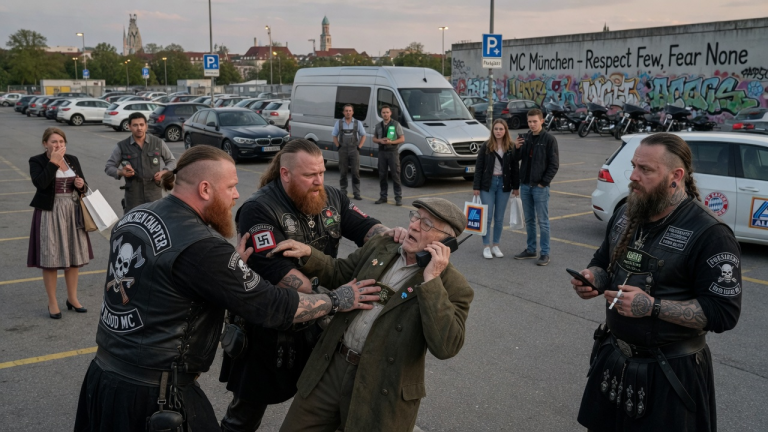 KAPITEL 2 – ZWEI ROCKER STOSSEN DEN ALTEN MANN AUF DEM MÜNCHNER PARKPLATZ VOR ALLEN LEUTEN ZURÜCK — DOCH SEIN EINZIGER ANRUF LIESS DEN CLUBPRÄSIDENTEN ERBLEICHEN…