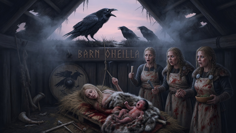 KAPITEL 2 – DIE WIKINGER NANNTEN DAS NEUGEBORENE „KIND DES UNHEILS“, WEIL SEINE MUTTER DIE GEBURT NICHT ÜBERLEBTE — BIS DER ÄLTESTE RABE AUF DEM DACH DREIMAL RIEF…