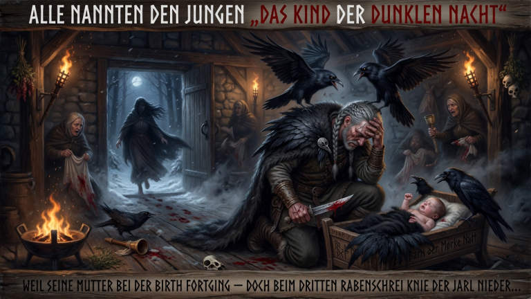 KAPITEL 2 – ALLE NANNTEN DEN JUNGEN „DAS KIND DER DUNKLEN NACHT“, WEIL SEINE MUTTER BEI DER GEBURT FORTGING — DOCH BEIM DRITTEN RABENSCHREI KNIE DER JARL NIEDER…