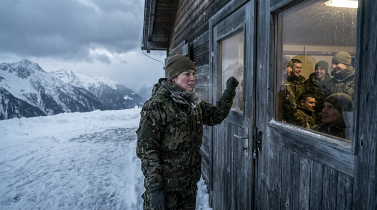 DIE 26-JÄHRIGE OFFIZIERIN MARIA WURDE IM WINTERLAGER IN DEN ALPEN VON 6 SOLDATEN IGNORIERT UND BEI MINUS 10 GRAD DRAUSSEN AUSGESPERRT, WEIL SIE KEINE BEFEHLE VON EINER FRAU WOLLTEN… ALS DER SCHNEESTURM KAM, MUSSTEN SIE UM IHR LEBEN BETTELN.