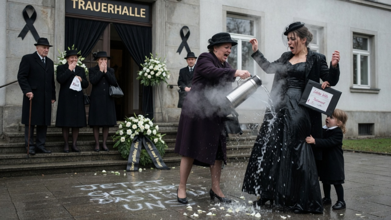 KAPITEL 2 – VOR DER GANZEN TRAUERHALLE SCHÜTTETE DIE SCHWIEGERMUTTER DER WITWE KOCHEND HEISSES WASSER AUF DAS SCHWARZE KLEID UND SAGTE: „JETZT GEHÖRT DAS KIND UNS“ — DOCH DER LETZTE WILLE IHRES SOHNES SAGTE ETWAS ANDERES…