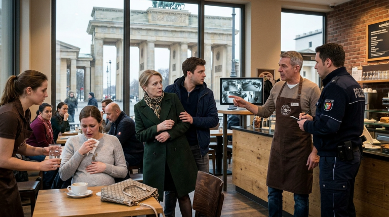 DIE SCHWIEGERMUTTER SCHÜTTETE DER SCHWANGEREN SCHWIEGERTOCHTER IN EINEM CAFÉ NAHE DEM BRANDENBURGER TOR HEIẞES WASSER ÜBER DEN KÖRPER, WEIL SIE ANGEBLICH KAFFEE AUF IHRE DESIGNERTASCHE VERSCHÜTTET HATTE. DIE ÜBERWACHUNGSKAMERA DES CAFÉS ZEIGTE JEDOCH, DASS SIE SELBST ABSICHTLICH DIE HAND DER SCHWIEGERTOCHTER WEGGESTOẞEN HATTE. DER GESCHÄFTSFÜHRER RIEF DIE POLIZEI; DIE SCHWIEGERMUTTER WURDE FARBLOS UND VERSTECKTE SICH HINTER IHREM SOHN.