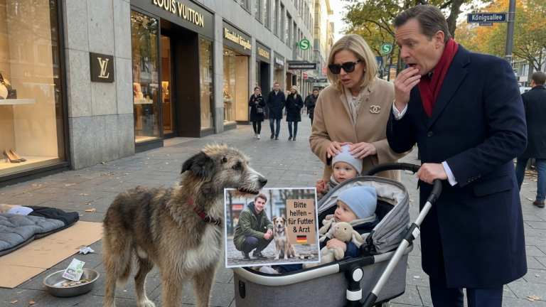 KAPITEL 2 – DER HUND EINES OBDACHLOSEN STELLTE SICH IN DÜSSELDORF VOR DEN KINDERWAGEN EINER REICHEN FAMILIE — DOCH ALS DER VATER DAS FOTO IN SEINEM MAUL SAH, VERLOR ER JEDE FARBE