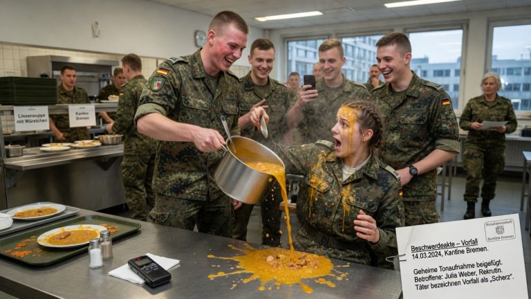 Vier Rekruten kippten Julia Weber in der Kantine von Bremen kochende Suppe über die Uniform. Sie nannten es einen Scherz — bis ihre heimliche Tonaufnahme in der Beschwerdeakte der Bundeswehr landete.