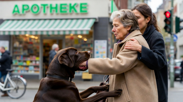 MEIN LABRADOR BISS EINER ALTEN FRAU VOR EINER APOTHEKE IN KÖLN IN DEN ÄRMEL UND ZOG SIE VON DER FRAU WEG, DIE DEN ARM UM IHRE SCHULTER GELEGT HATTE. DIE FRAU SCHLUG IHN MIT IHRER HANDTASCHE UND SAGTE, ER WÜRDE IHRE MUTTER ERSCHRECKEN. DOCH DIE ALTE FRAU NAHM MEINE HAND UND FLÜSTERTE: „ICH HATTE NIE EINE TOCHTER.“ ICH ERSTARRTE.