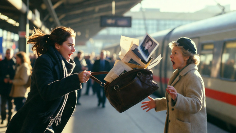 DIE SCHWIEGERTOCHTER SCHLEUDERTE IHRER SCHWIEGERMUTTER AM FRANKFURTER BAHNHOF DIE TASCHE ENTGEGEN, WEIL SIE DACHTE, DIE ALTE FRAU WÜRDE IHRE EHE ZERSTÖREN. DOCH IN DER TASCHE BEFANDEN SICH BEWEISE DAFÜR, DASS IHR MANN, DER SOHN DER SCHWIEGERMUTTER, SIE BETROGEN UND GELD AN SEINE GELIEBTE ÜBERWIESEN HATTE.