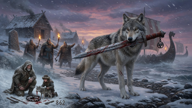 KAPITEL 2 – IM WINTER 862 RETTETE ICH EINEN WOLFSWELPEN AUS EINER EISENFALLE — ZEHN JAHRE SPÄTER KAMEN DIE WIKINGER AN UNSER UFER, UND DER LEITWOLF TRUG ETWAS IM MAUL, DAS KEIN TIER HÄTTE BESITZEN DÜRFEN.