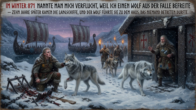 KAPITEL 2 – IM WINTER 871 NANNTE MAN MICH VERFLUCHT, WEIL ICH EINEN WOLF AUS DER FALLE BEFREITE — ZEHN JAHRE SPÄTER KAMEN DIE LANGSCHIFFE, UND DER WOLF FÜHRTE SIE ZU DEM HAUS, DAS NIEMAND BETRETEN DURFTE.