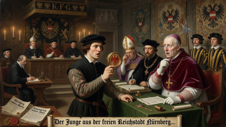 KAPITEL 2 – DER JUNGE AUS DER FREIEN REICHSSTADT NÜRNBERG MUSSTE VOR DEM KAISERLICHEN FÜRSTENGERICHT SEINEN NAMEN SAGEN — DOCH ALS ER DEN ALTEN FAMILIENRING ZEIGTE, WURDE DER ERZBISCHOF VON MAINZ BLEICH…