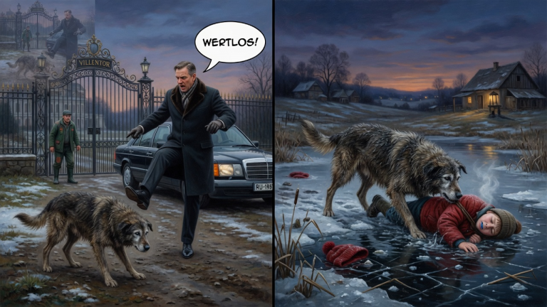 KAPITEL 2 – DER REICHE UNTERNEHMER TRAT DEN ALTEN HUND DES BAUERN VOM VILLENTOR WEG UND NANNTE IHN WERTLOS — AM ABEND ZOG GENAU DIESER HUND SEINEN ENKEL AUS DEM EISKALTEN TEICH.