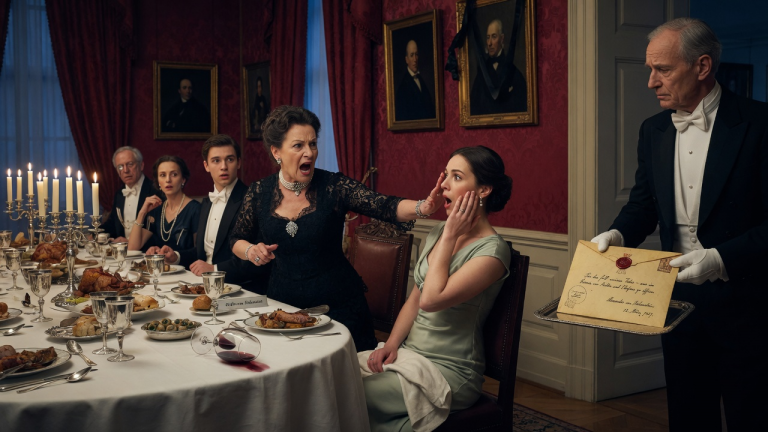KAPITEL 2 – DIE SCHWIEGERMUTTER OHRFEIGTE DIE SCHWIEGERTOCHTER BEIM SCHLOSSDINNER UND NANNTE SIE EINE ERBSCHLEICHERIN — BIS DER BUTLER DEN UMSCHLAG BRACHTE, DEN DER VERSTORBENE SOHN VERSTECKT HATTE.