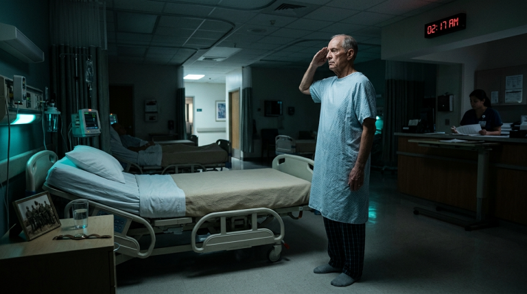 Ein ehemaliger Oberst liegt im Krankenhaus, ohne Angehörige, ohne jemanden, der ihn besucht oder beansprucht.Die Pflegekräfte kennen ihn nur durch eine seltsame Gewohnheit: Jede Nacht um genau 2:17 Uhr wacht er auf und steht stramm, als würde er auf einen Befehl warten.Dahinter verbirgt sich eine Geschichte, in der eine geheime Mission nach und nach ans Licht kommt.