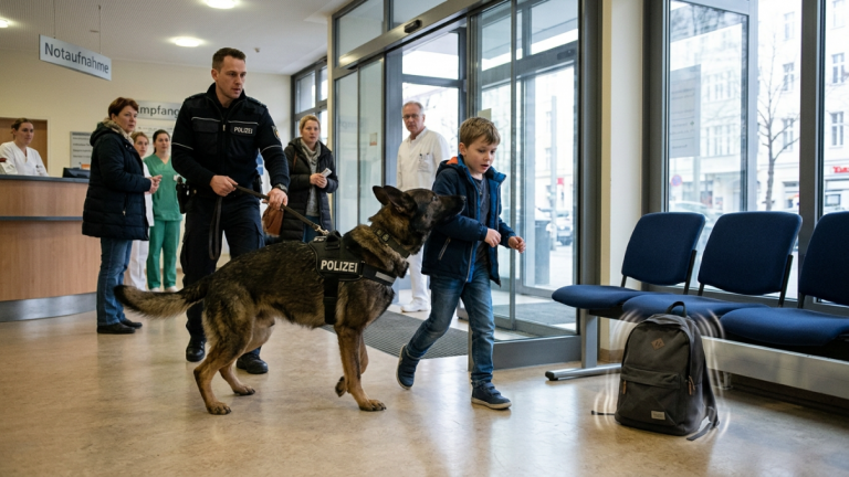 MEIN K9-HUND STIEẞ DEN KLEINEN JUNGEN HEFTIG AUS DER LOBBY DES BERLINER KRANKENHAUSES WEG. DER RUCKSACK UNTER DEM WARTESITZ GAB EIN SEHR LEISES VIBRIEREN VON SICH.