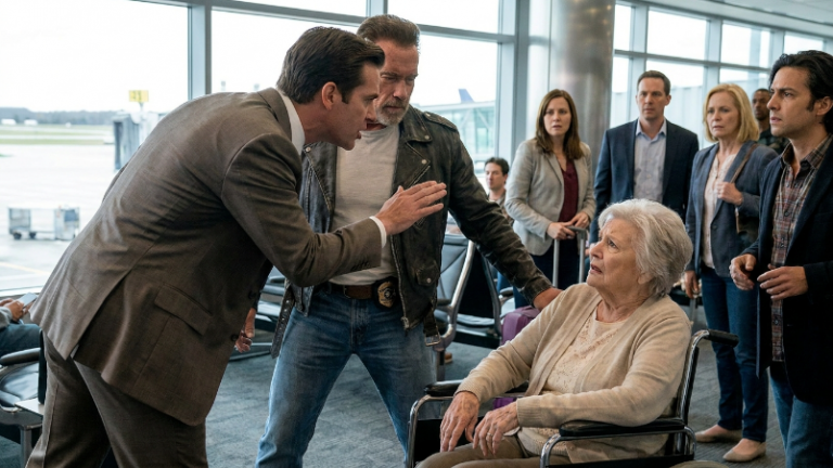 DER REICHE CEO RISS DIE ROLLSTUHLFAHRERIN IN DER FRANKFURTER AIRPORT-LOUNGE AUS DEM GANG UND NANNTE SIE PEINLICH FÜR DIE VIP-ZONE — DOCH DER BIKER LEGTE NUR SEIN ALTES ABZEICHEN AUF DEN TISCH…