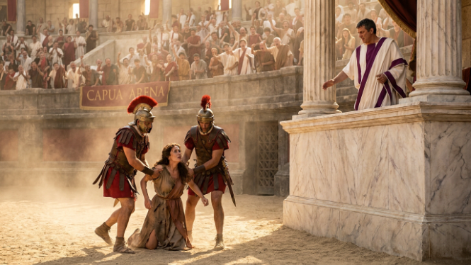 DER RÖMISCHE SENATOR STIESS DIE WITWE EINES LEGIONSGENERALs IN DIE ARENA VON CAPUA, UM IHR LAND ZU ERZWINGEN — DOCH ALS DER ALTE LÖWE DEN SIEGELRING SAH, ERHOB SICH DER KAISERLICHE GESANDTE…