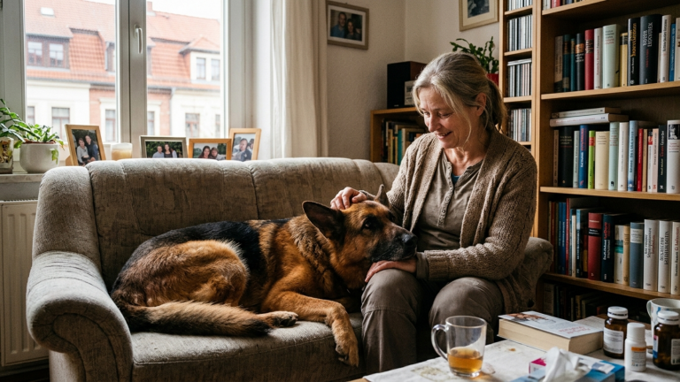 KAPITEL 2 – DER AUSGESETZTE SCHÄFERHUND FOLGTE EINER KRANKEN FRAU BIS ZU IHRER KLEINEN WOHNUNG IN LEIPZIG — SIE RETTETE IHN VOR DEM EINSCHLÄFERN, UND ER RETTETE SIE VOR DER UNTERSCHRIFT.
