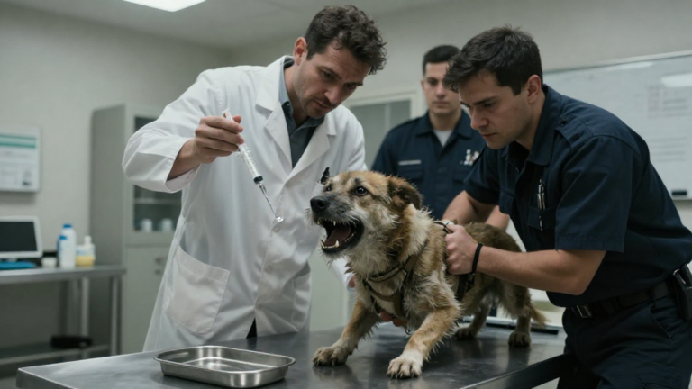 Two Animal Control Officers Dragged A Snarling, Bound Stray Into My Clinic For An Immediate Euthanasia Order, But A Subtle Detail Hidden Under The Clinic Lights Forced Me To Drop The Syringe Entirely. – storyteller