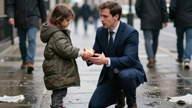 “A 7-Year-Old Homeless Girl Handed Me Her Only Piece Of Bread… What I Saw Hidden Under Her Torn Sleeve Broke Me As A Man.” – storyteller