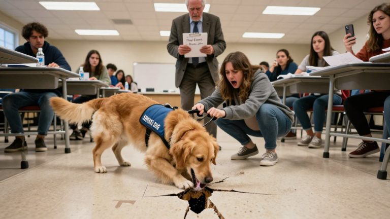 Everyone Blamed My Pregnant Service Dog For Ruining The Most Important Exam Of Our Lives, But When She Refused To Stop Licking A Hidden Floor Crevice, The Professor Uncovered A Deadly Secret That Changed Everything – storyteller