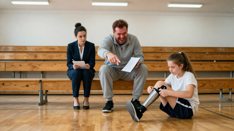 A Veteran Teacher Publicly Mocked A 12-Year-Old Girl’s Prosthetic Leg In Front Of The Entire Gym—He Had No Idea The Quiet “District Auditor” Taking Notes Was A Federal Prosecutor About To Destroy His Career – storyteller