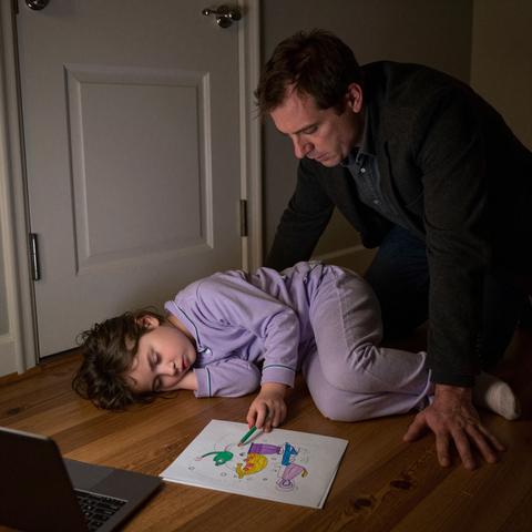 “I Told My Six-Year-Old To Leave Me Alone So I Could Finish My Career-Defining Presentation. When I Finally Opened My Office Door, The Drawing In Her Hands Shattered My Entire World.”

The red glow of the digital clock on my desk read 2:14 AM, its rhythmic blinking the only heartbeat in a room filled with the cold, artificial light of three monitors. My eyes felt like they had been rubbed with sandpaper, and the back of my neck was a knot of tension that no amount of expensive ergonomic chairs could fix. This was it. The Sterling Account. The kind of deal that didn’t just make a career; it defined a legacy in the Chicago firm.

I had spent eighteen hours straight staring at spreadsheets, projections, and legal loopholes. My world had shrunk to the size of a cursor blinking on a white screen. Outside my office door, the rest of my life—my home, my wife Sarah, and my six-year-old daughter Lily—felt like a distant memory, a secondary plotline in a movie I no longer had time to watch.

Then, there was the knock.

It wasn’t a loud knock. It was a soft, hesitant tapping, the sound of small knuckles against heavy oak. It was the third time in four hours. The first time, I had ignored it. The second time, I had whispered a stern “Not now, Lil.” But this time, the sound grated against my frayed nerves like a razor blade.

“Daddy?” Her voice was small, muffled by the thickness of the door. “Are you almost done? I found a ladybug in the garden today and I drew it for you. I want to show you the spots.”

I didn’t turn around. I didn’t even blink. My fingers flew across the keyboard, finishing a closing argument that would likely net the firm five million dollars. “Lily, go to bed,” I snapped, my voice harsher than I intended. “I told you, I’m working. This is important. Do not knock on this door again.”

“But Daddy, it has seven spots! I counted them. And I made the sun extra bright so you could see—”

“LILY! ENOUGH!” I spun my chair around, the wheels screeching against the floor. I didn’t open the door, but I yelled loud enough to shake the frames on the wall. “Go to your room! Stop begging for my attention! Some of us have real responsibilities. Go. Now!”

Silence followed. A thick, suffocating silence that was far worse than the knocking. I waited for the sound of her footsteps running down the hall, the sound of a bedroom door slamming, or the soft whimpers that usually followed my outbursts. But there was nothing. Just the hum of the air conditioning and the distant sound of the Chicago rain hitting the windowpane.

I turned back to my monitors, but the numbers didn’t make sense anymore. The victory felt hollow. I told myself I was doing this for her. The private school tuition, the house in the suburbs, the yearly trips to Disney—all of it required the Sterling Account. I was being a provider. I was being a man.

But as the hours ticked by, the image of her small silhouette against the crack of light under the door haunted me. I tried to drown it out with caffeine and adrenaline. I polished the presentation until it was flawless. By 4:00 AM, I was done. I had won. I had the keys to the kingdom.

Exhausted, I stood up, my joints popping. I turned off the monitors, plunging the room into a deep, heavy darkness. I felt a pang of guilt, a cold shiver that traveled down my spine. I decided I would wake her up early, take her for pancakes, and let her show me the ladybug. I’d make it up to her. I always tried to make it up to her.

I gripped the cold brass handle and pulled the door open.

I expected an empty hallway. I expected the quiet stillness of a sleeping house. Instead, my foot hit something soft.

I looked down. My heart didn’t just drop; it felt like it stopped beating entirely.

Lily was curled into a ball on the hard wood floor, right outside the door. She hadn’t gone to her room. She had waited. She was wearing her favorite purple pajamas—the ones with the faded unicorns. She had no blanket, no pillow. She had fallen asleep in the drafty hallway, her cheek pressed against the cold floorboards, waiting for a father who had chosen a spreadsheet over her.

In her right hand, she clutched a single green crayon. Under her left hand was a large sheet of drawing paper.

I knelt down, my breath catching in my throat. My hands were shaking so violently I could barely reach for the paper. I gently slid it out from under her arm.

It wasn’t just a drawing of a ladybug.

It was a portrait of our family. There was Sarah, with her long blonde hair and a smile. There was Lily, holding a small red bug. There was our dog, Buster, wagging his tail. They were all standing in a lush green yard under a massive, yellow sun.

But there was a hole in the middle.

Next to Sarah, where I was supposed to be, Lily had drawn a black, empty square. Inside the square, she hadn’t drawn a person at all. She had drawn a tiny, stick-figure version of my office door, locked from the inside.

I looked at the drawing, then at my sleeping daughter, whose eyelashes were still damp with dried tears. The “real responsibilities” I had shouted about felt like ash in my mouth. I had built a mansion for my family, but I had locked myself in a closet and called it success.

I reached out to touch her hair, but I pulled back, terrified that my touch would only remind her of the man who told her to stop begging for his love.

Read the full story in the comments.
If you don’t see the new chapter, tap ‘All comments’.