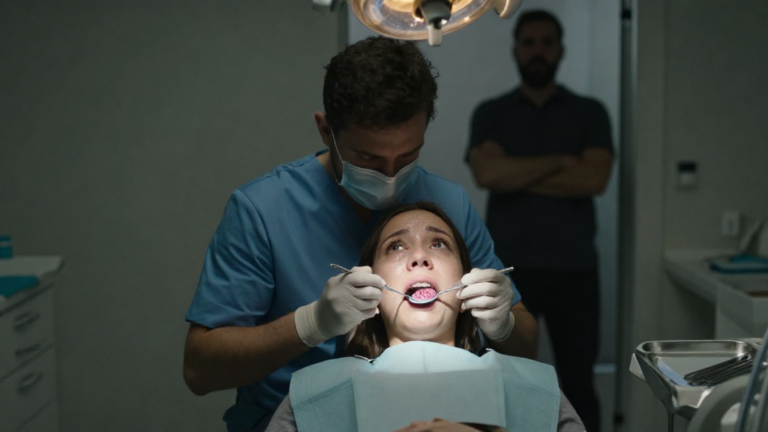 Examining a 7-months pregnant patient’s swollen cheek on the night shift felt routine — until the “SOS” pressed into the gum wedged behind her molars made me quietly reach for the silent security alarm. – storyteller