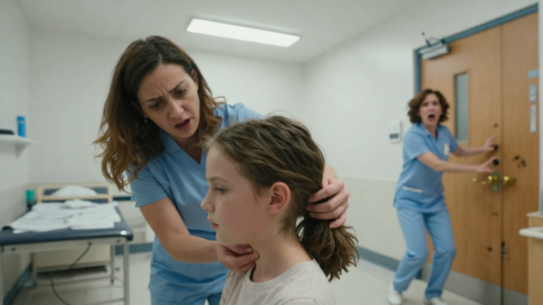 “The School Nurse Rolled Her Eyes When My 8-Year-Old Daughter Claimed She Was Dizzy… But When I Lifted Her Hair And Revealed The Dark Band On Her Neck, She Locked The Door And Whispered Six Words That Ruined My Life.” – storyteller