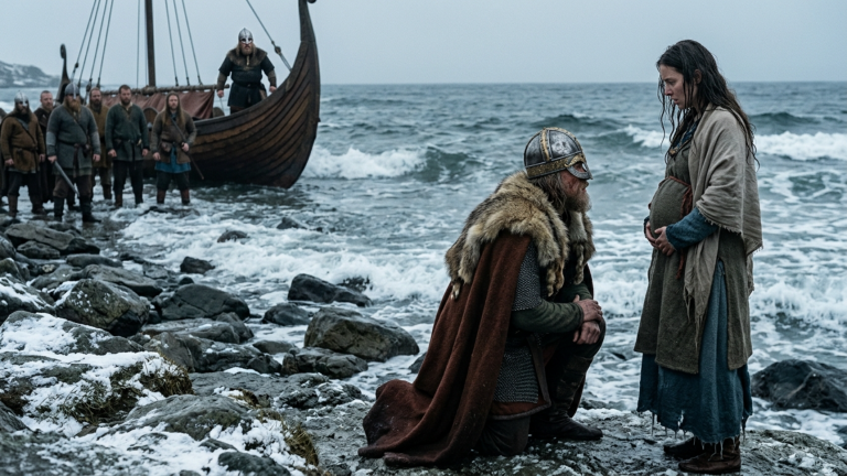 DER VIKING-JARL STIESS DIE SCHWANGERE WITWE VOM LANGSCHIFF INS EISIGE MEER — DOCH ALS DIE WELLEN SIE ZURÜCKBRACHTEN, KNIE TE DER KÖNIG VOR IHR