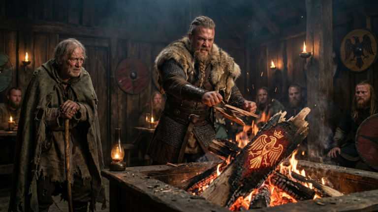 Der Viking-Jarl Zerschlug Den Alten Schild Des Bettlers Und Warf Die Splitter Ins Feuer — Doch Im Verbrannten Holz Erschien Das Zeichen Des Totgeglaubten Königs.