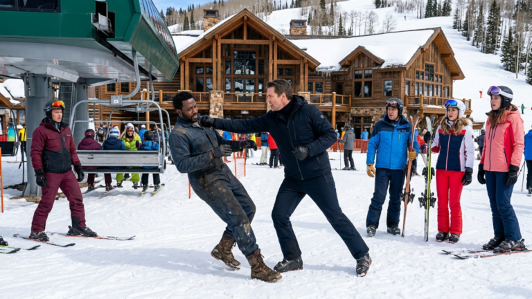 Die Chefin des Nobel-Skigebiets stieß den schwarzen Liftmechaniker mit schlammigen Stiefeln vor den Urlaubern zurück und warf seine Werkzeugtasche in den Schnee – doch drei Sekunden später kam der Bergrettungsleiter und reichte ihm die Hand.