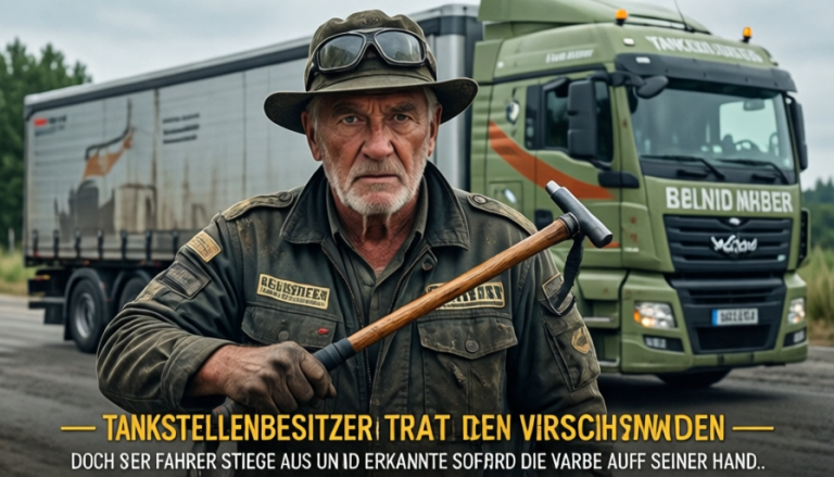 DER TANKSTELLENBESITZER TRAT DEN GEHSTOCK DES ALTEN BIKERS BEI NÜRNBERG UNTER EINEN LKW UND BRÜLLTE ER SOLLE VERSCHWINDEN — DOCH DER FAHRER STIEG AUS UND ERKANNTE SOFORT DIE NARBE AUF SEINER HAND.