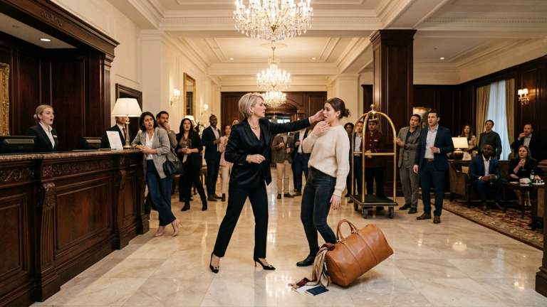 62 MENSCHEN IM LUXUSHOTEL ERSTARRTEN, ALS MEINE STIEFMUTTER MIR VOR DER REZEPTION INS GESICHT SCHLUG UND MEINE TASCHE AUF DEN BODEN SCHLEUDERTE — NIEMAND WAGTE ES, DIE FRAU MIT DEM 4,2-MILLIONEN-EURO-VERMÖGEN AUFZUHALTEN … BIS EIN ANWALT MIT DEM ECHTEN TESTAMENT MEINES VATERS ERSCHIEN.