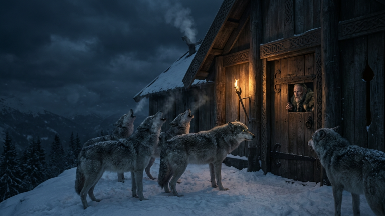 DER JARL STIEẞ DIE SCHILDMAID VOM BERGKAMM IN DEN SCHNEE UND LÖSCHTE IHREN NAMEN AUS DER HALLE — DOCH IN DER NACHT HEULTEN DIE WÖLFE NUR VOR SEINER TÜR…