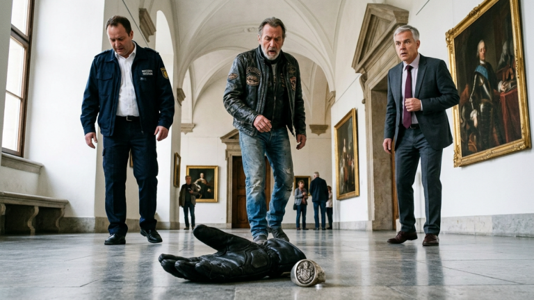 DER MUSEUMSWÄCHTER SCHLUG DEM ALTEN BIKER IN DRESDEN DEN HANDSCHUH AUS DER HAND — DOCH ALS DER HANDSCHUH ÜBER DEN BODEN RUTSCHTE TRAT DER DIREKTOR ZURÜCK WEGEN DES RINGS DARUNTER.